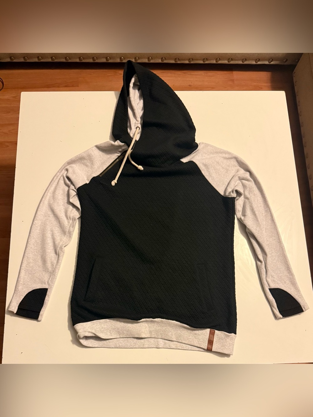 Ampersand Ave Asymmetrical Quilted Double Hood Hoodie (M)